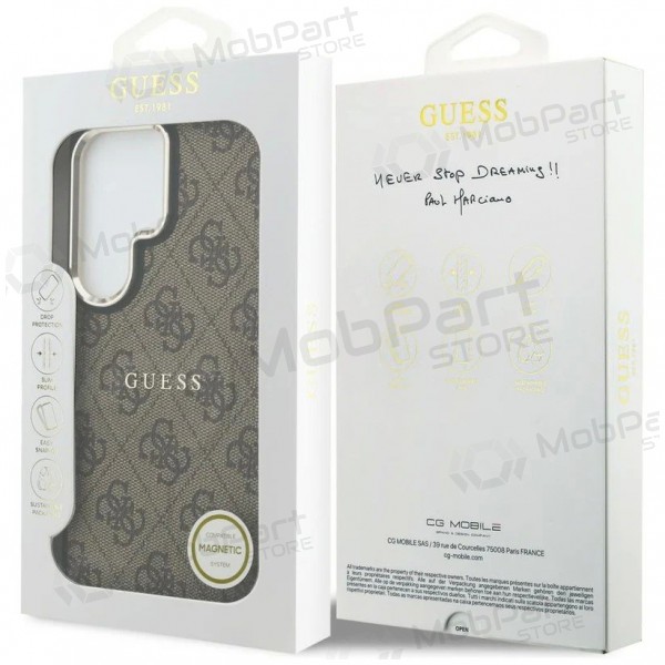 Samsung Galaxy S26 Ultra fodral - Guess PU Leather 4G Gold Frame Magnetic (brun)