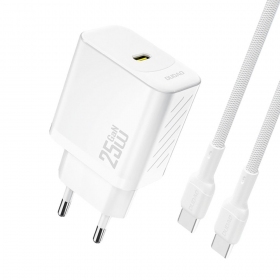 Laddare Dudao A27C GaN 25W USB-C + USB-C till USB-C kabel 1.0m vit