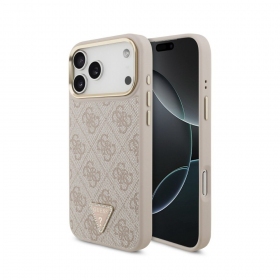 Apple iPhone 18 Pro Max fodral - Guess PU Leather 4G Strass Triangle Logo Gold Frame MagSafe