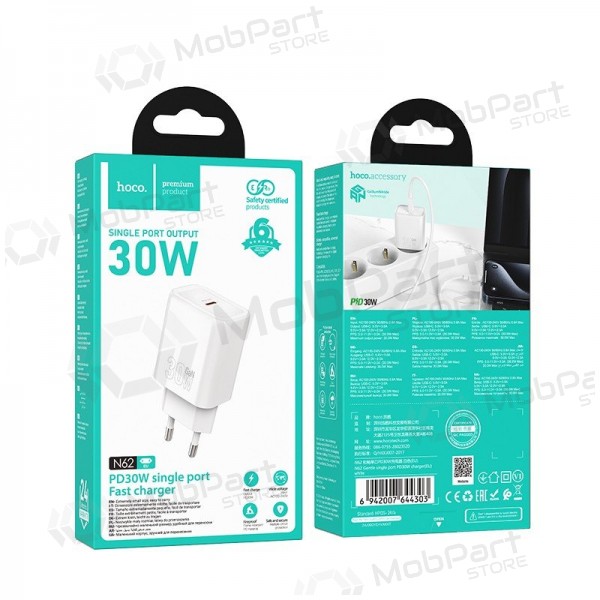 Telefonladdare Hoco N62 30 W GaN USB-C vit