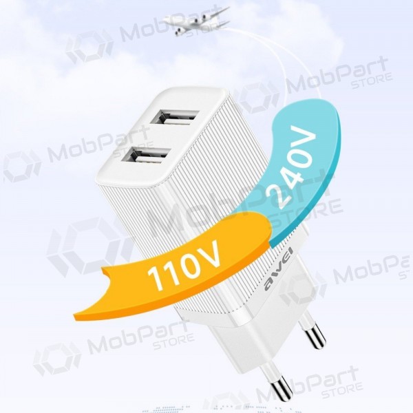 Laddare Awei C15L-EU 2xUSB-A 10W + USB to Lightning cable vit