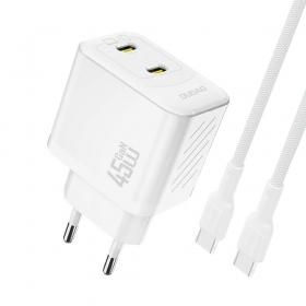 Telefonladdare Dudao A28PC 45 W GaN 2x USB-C med USB-C-kabel 1 m vit