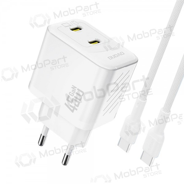 Telefonladdare Dudao A28PC 45 W GaN 2x USB-C med USB-C-kabel 1 m vit