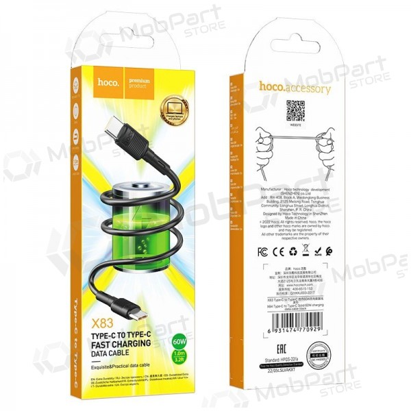 USB kabel Hoco X83 60W Type-C to Type-C 1.0m svart