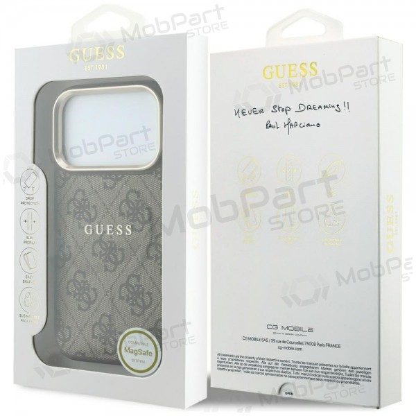Apple iPhone 18 Pro Max fodral - Guess PU Leather 4G Gold Frame Embossed MagSafe (brun)