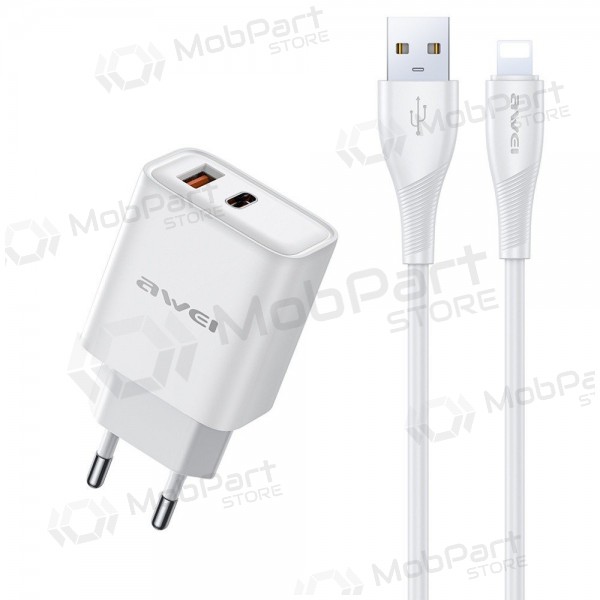 Telefonladdare Awei PD81L-EU 22.5 W USB-C + USB-A med Lightning-kabel 1 m vit