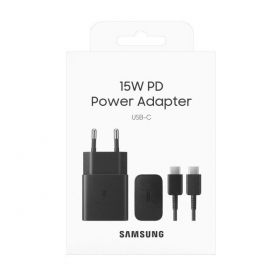 Laddare original Samsung EP-T1510XBEGEU 15W + kabel Type-C 1m förpackningen innehåller svart
