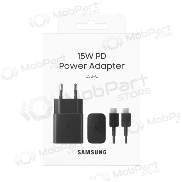 Laddare original Samsung EP-T1510XBEGEU 15W + kabel Type-C 1m förpackningen innehåller svart