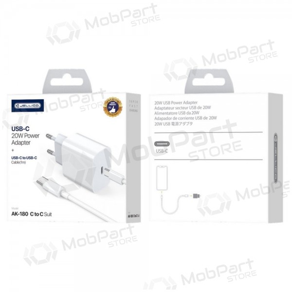 Laddare Jellico AK180 20W USB-C + USB-C to Lightning cable 1.0m vit