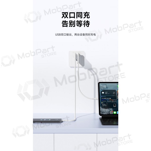 Laddare Awei C15T-EU 2xUSB-A 10W + USB to USB-C cable vit