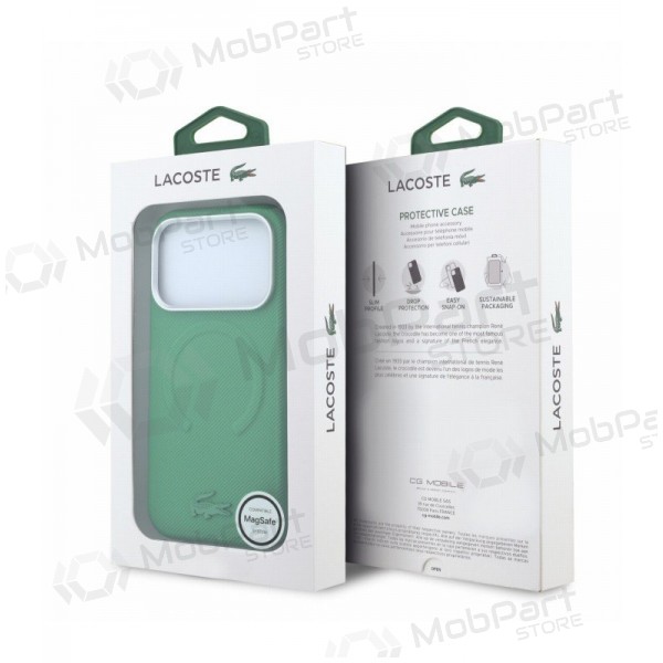 Apple iPhone 18 Pro fodral - Lacoste PVC Petit Pique Semi Wrap Embossed MagSafe (grön)