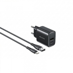 Telefonladdare Awei PD85T-EU 22.5 W USB-C + USB-A med USB-C-kabel 1 m svart