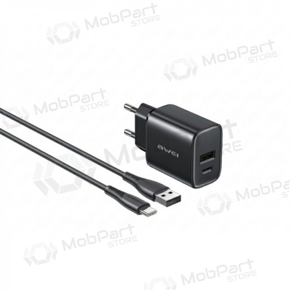 Telefonladdare Awei PD85T-EU 22.5 W USB-C + USB-A med USB-C-kabel 1 m svart