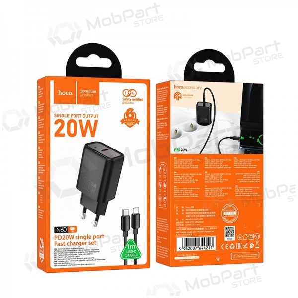 Telefonladdare Hoco N60 GaN USB-C med USB-C-kabel 1 m svart