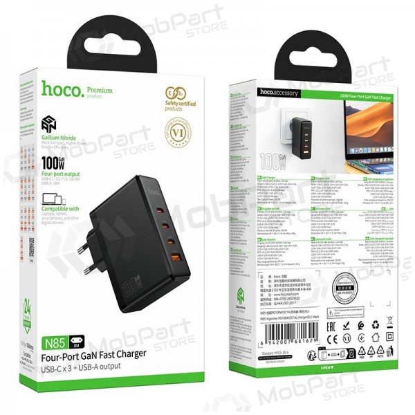 Telefonladdare Hoco N85 100 W 3x USB-C + USB-A svart