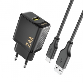 Telefonladdare Dudao A23T 12 W USB-A med USB-C-kabel 1 m svart