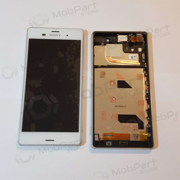 Sony D6603 Xperia Z3 skärm (vit) (med ram) (begagnad grade C, original)