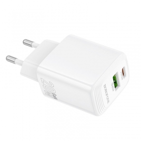 Laddare Borofone BN27 20W USB-C/USB-A vit