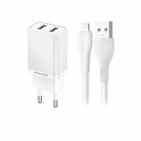 Laddare Awei C15L-EU 2xUSB-A 10W + USB to Lightning cable vit