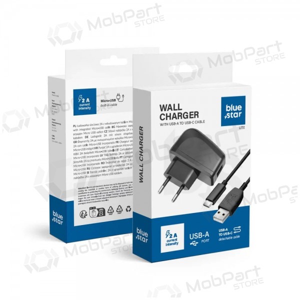 Telefonladdare Blue Star TFK-TC-1095B 10 W USB-A med USB-A till USB-C-kabel svart