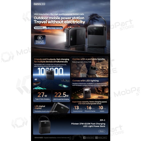 Powerbank Power Bank Remax FP-1 22.5W 100000mAh svart