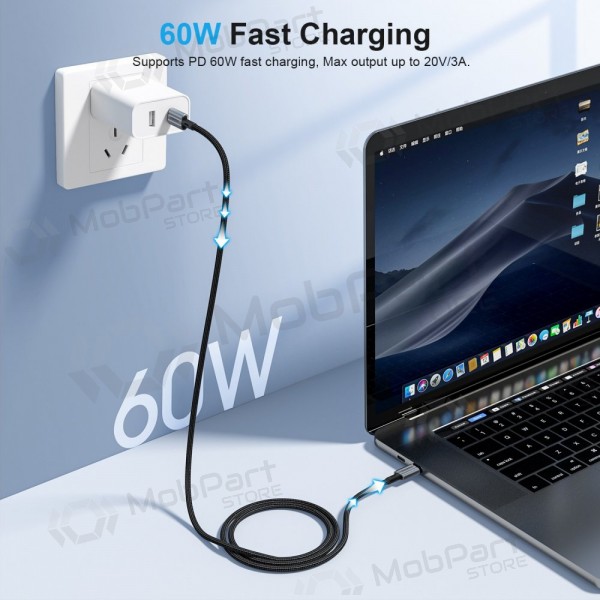 USB kabel Choetech XCC-1015 USB-C to USB-C PD60W 2.0m svart