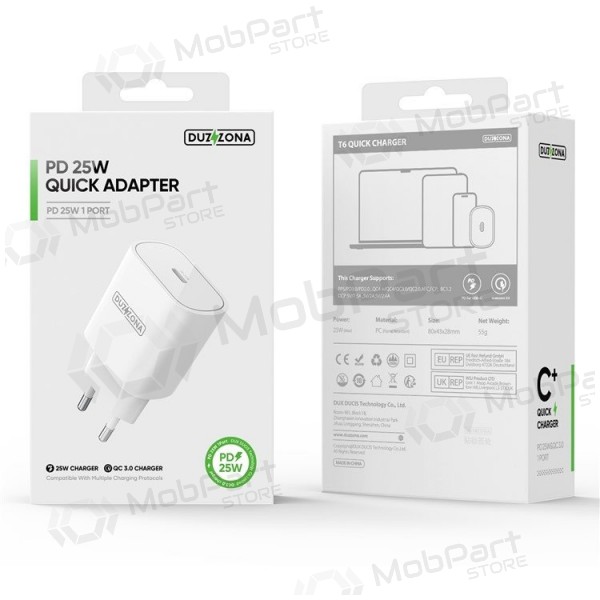 Laddare buitinis DUZZONA T6 PD25W Type-C vit