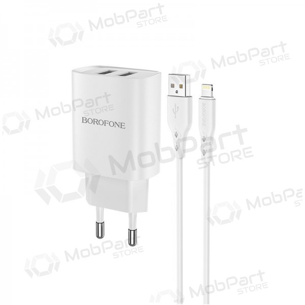Laddare Borofone BN2 2xUSB 2.1A + Lightning (vit)