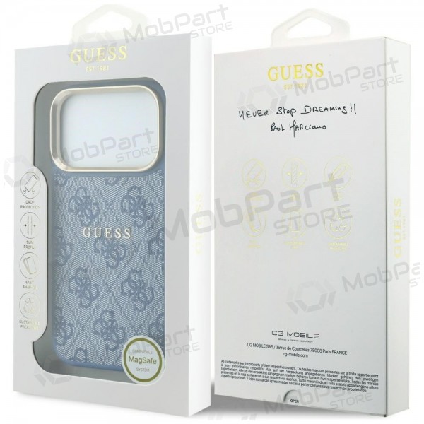 Apple iPhone 18 Pro Max fodral - Guess PU Leather 4G Gold Frame Embossed MagSafe (blå)