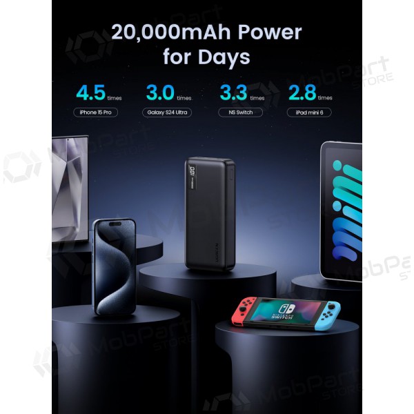 Powerbank Power Bank Ugreen PB313 20W 20000mAh (25683) svart Powerbank Power Bank Ugreen PB313 20W 20000mAh (25683) svart