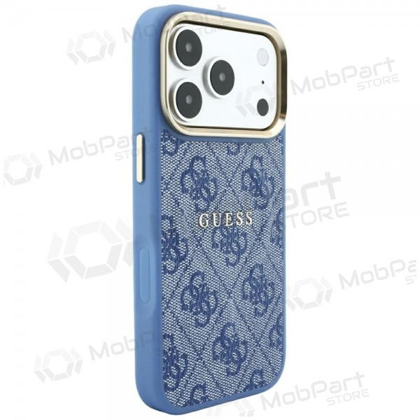 Apple iPhone 18 Pro Max fodral - Guess PU Leather 4G Gold Frame Embossed MagSafe (blå)