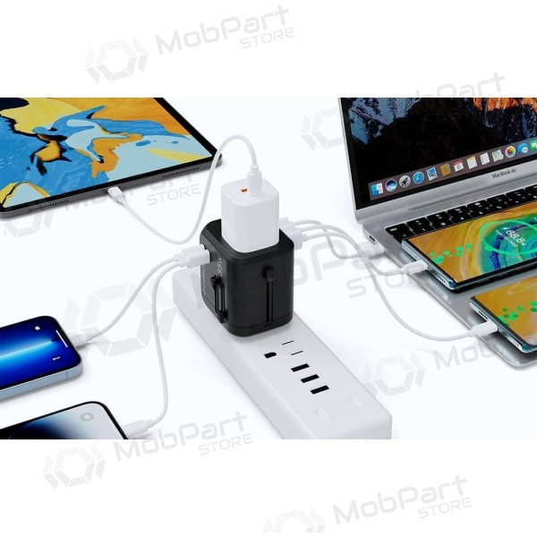 Universell kelioninis laddare Choetech PD5008 30W USB-C/3xUSB-A svart