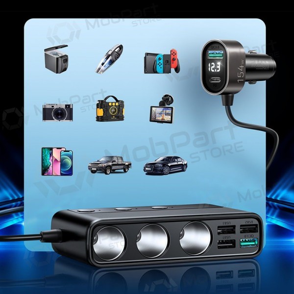 Laddare automobilinis Joyroom 9in1 154W 3x12V, PD USB Type-C, QC3.0 USB-A, 4xUSB-A JR-CL06