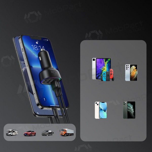 Laddare automobilinis Joyroom JR-CL09 LED 4xUSB (PD, QC) 45W (svart)