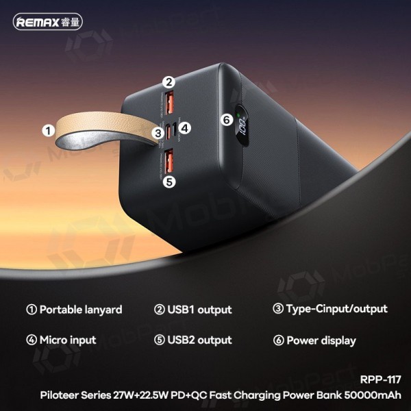 Powerbank Power Bank Remax RPP-117 22.5W 50000mAh svart