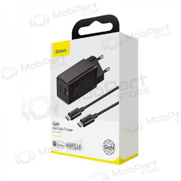 Laddare Baseus GaN 45w (20V/3A) + Type-C kabel (MacBook) (svart)