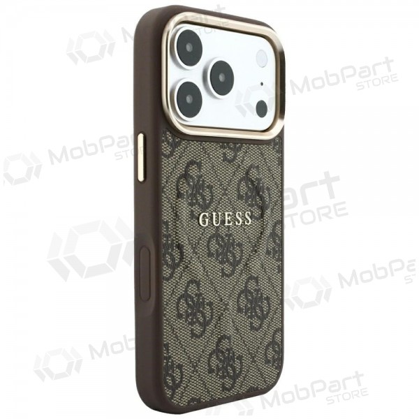 Apple iPhone 18 Pro Max fodral - Guess PU Leather 4G Gold Frame Embossed MagSafe (brun)