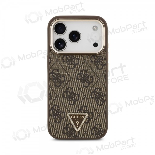 Apple iPhone 18 Pro Max fodral - Guess PU Leather 4G Strass Triangle Logo Gold Frame MagSafe (brun)