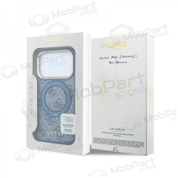 Apple iPhone 18 Pro fodral - Guess PU 4G Ring Stand MagSafe (blå)
