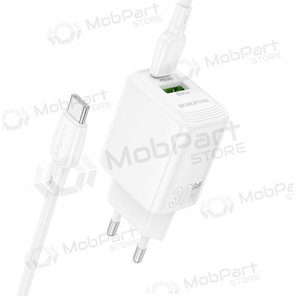 Telefonladdare Borofone BN29 30 W USB-C + USB-A med USB-C-kabel 1 m vit