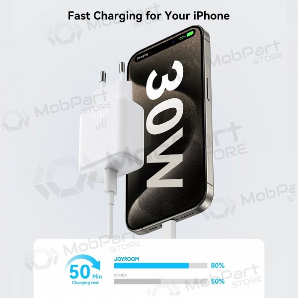 Laddare Joyroom JR-TCF24 USB-C PD30W + USB-C to USB-C cable 1.0m vit