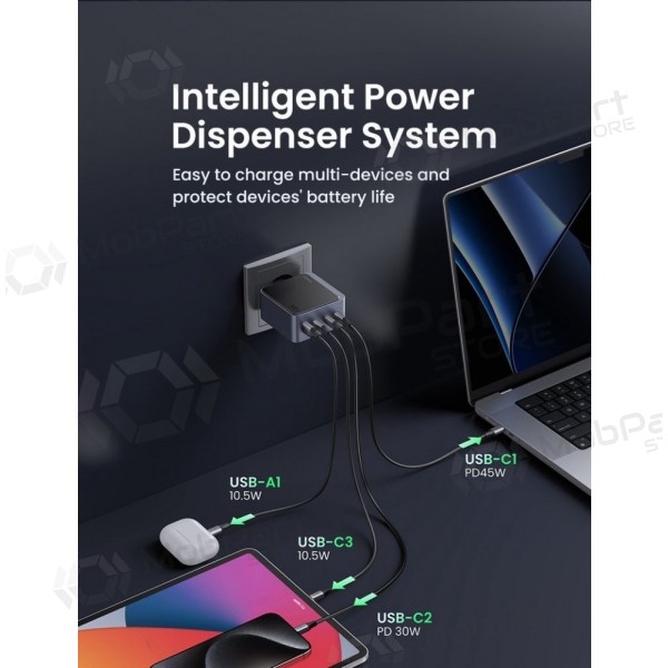 Nätladdare Ugreen X565 100 W GaN 3x USB-C + USB-A grå