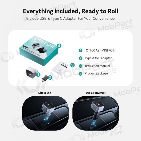 Trådlös CarPlay / Android Auto-adapter Ottocast Mini Cube CP88-T3 svart
