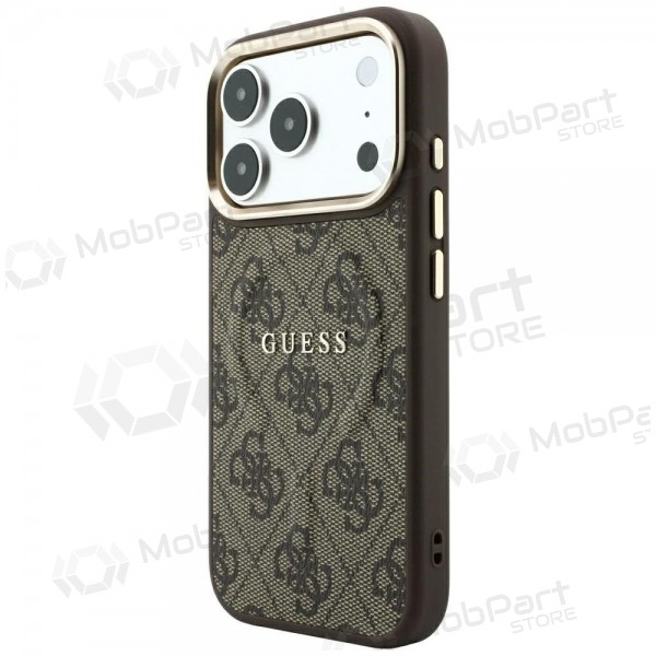 Apple iPhone 18 Pro Max fodral - Guess PU Leather 4G Gold Frame Embossed MagSafe (brun)