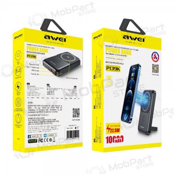 Powerbank Power Bank Awei P139K 22.5W Magnetic Wireless 10000mAh svart