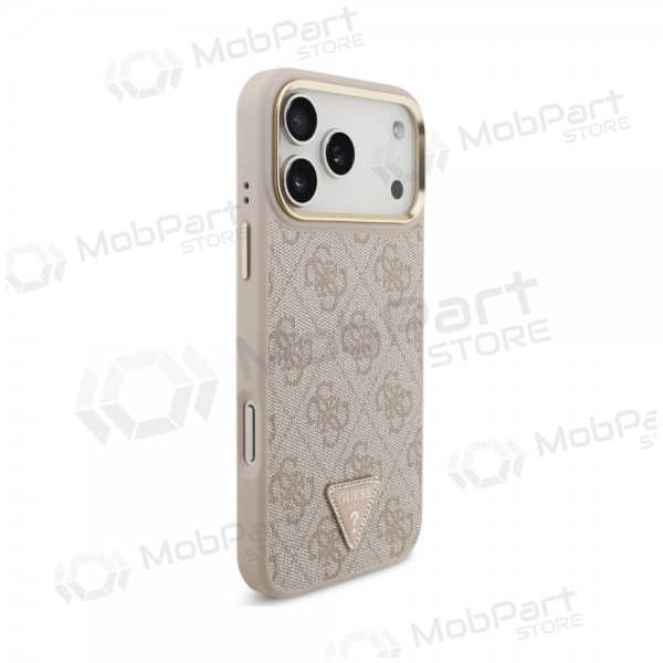 Apple iPhone 18 Pro fodral - Guess PU Leather 4G Strass Triangle Logo Gold Frame MagSafe (rosa)