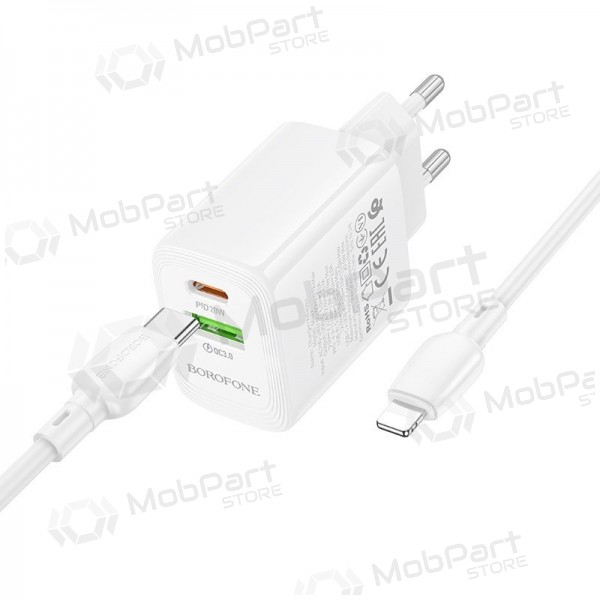 Telefonladdare Borofone BN27 20 W USB-C + USB-A med Lightning-kabel 1 m vit