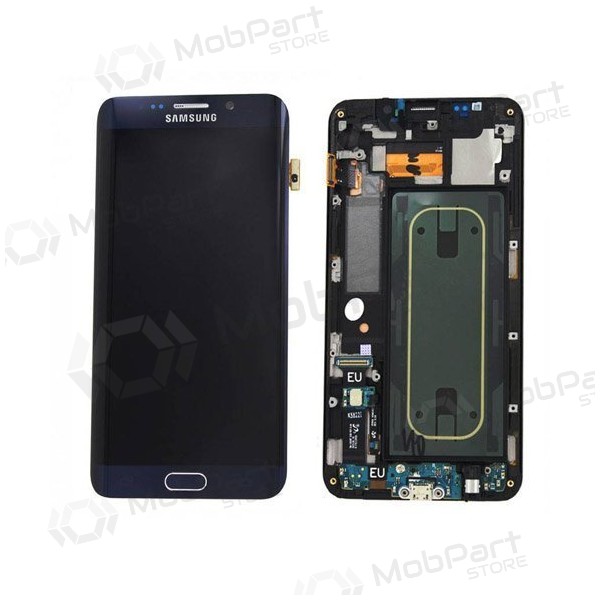 Samsung G925F Galaxy S6 Edge skärm (svart) (med ram) (begagnad grade B, original)