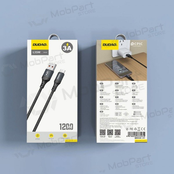 Micro USB-kabel Dudao L3SM USB-A till Micro USB 1.2 m 3 A svart