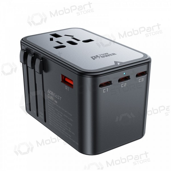 Universell kelioninis laddare Acefast Z1 75W GaN 2xUSB-A/3xUSB-C svart
